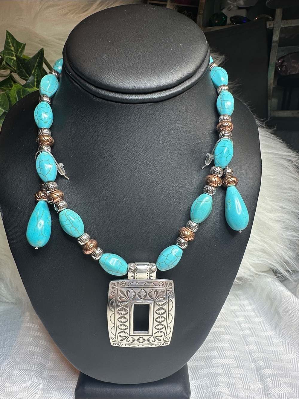 Brighton necklace & earrings turquoise silver southwest 2 pc Copper Canyon